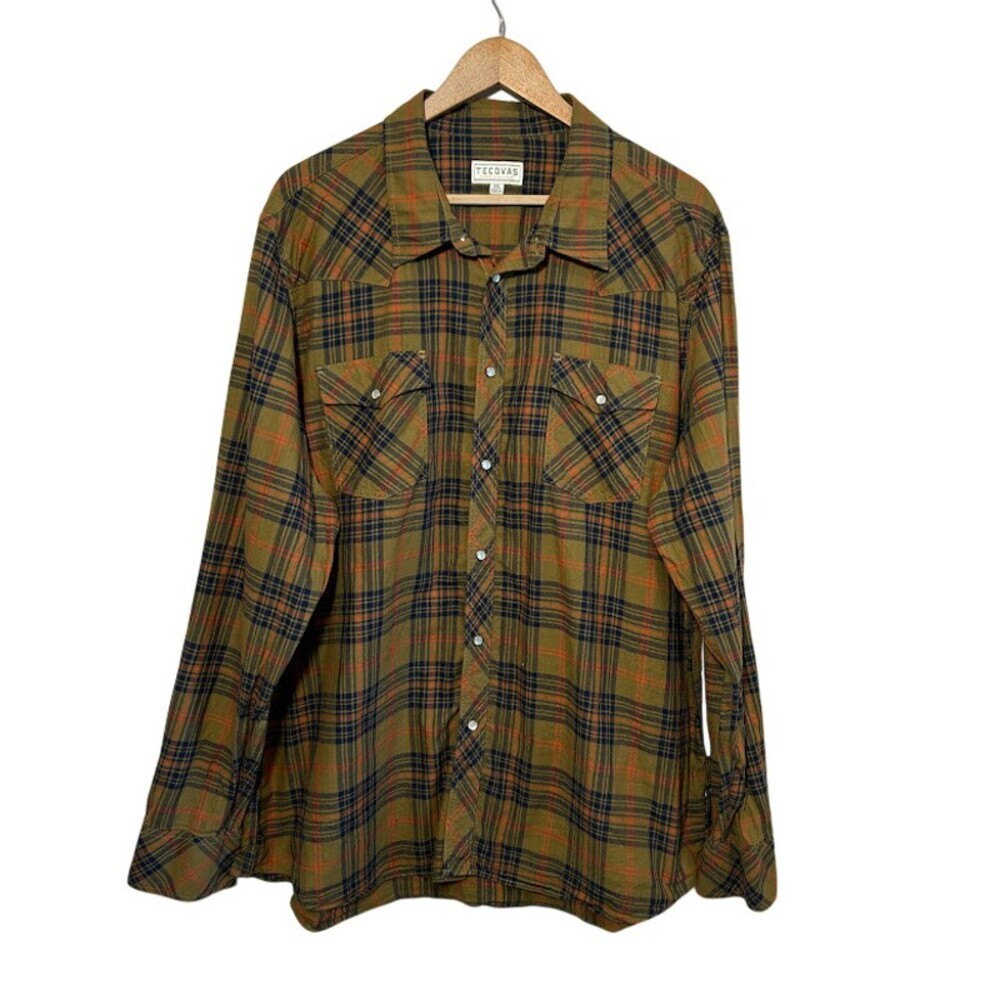 Tecovas Mens XXL Western Pearl Snap Plaid Button Up Shirt Long Sleeve Cotton
